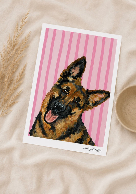 German Shepherd on Sea Pink Print