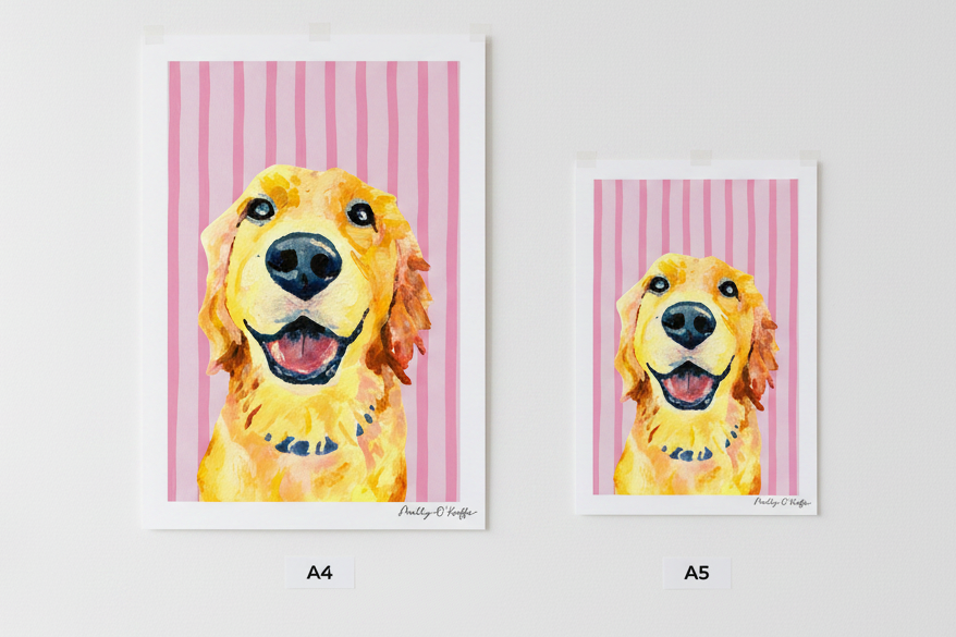 Golden Retriever on Sea Pink Print