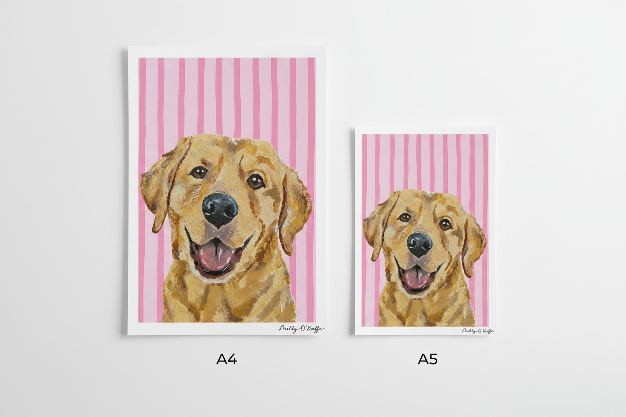 Yellow Labrador on Sea Pink Print
