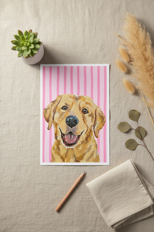 Yellow Labrador on Sea Pink Print