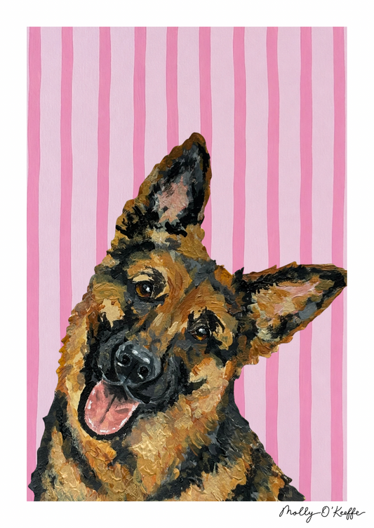 German Shepherd on Sea Pink Print
