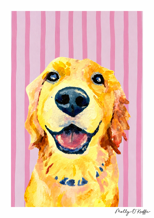 Golden Retriever on Sea Pink Print