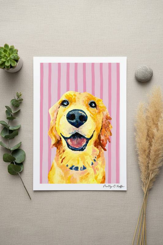 Golden Retriever on Sea Pink Print
