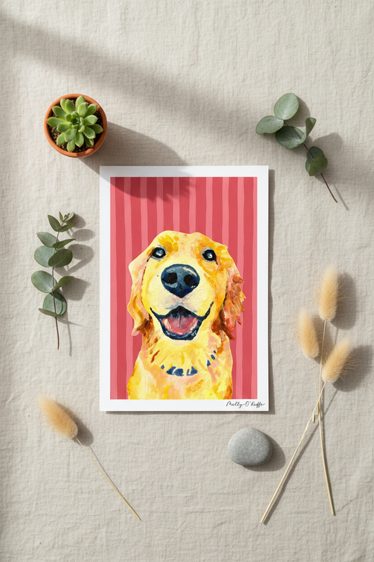 Golden Retriever on Raspberry Print