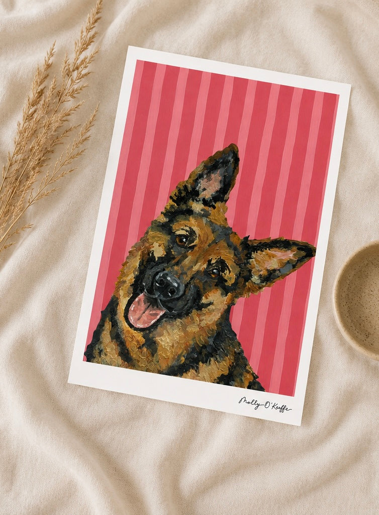 German Shepherd on Raspberry Print