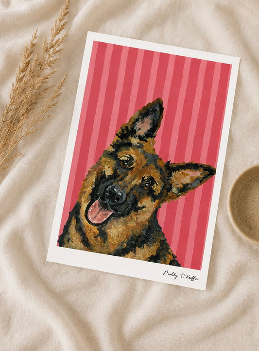 German Shepherd on Raspberry Print