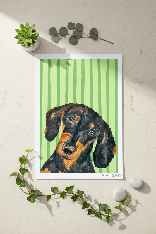 Short-Haired Dachshund on Leaving Only Green Trace Print
