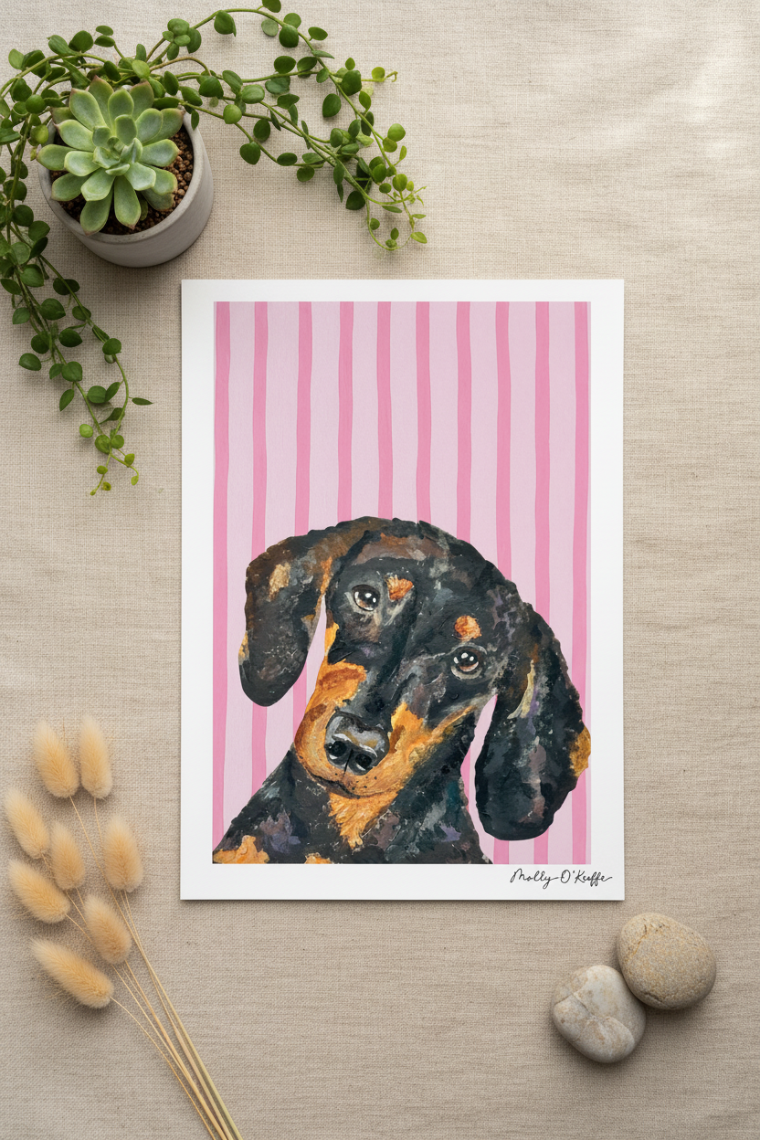 Short-Haired Dachshund on Sea Pink Print