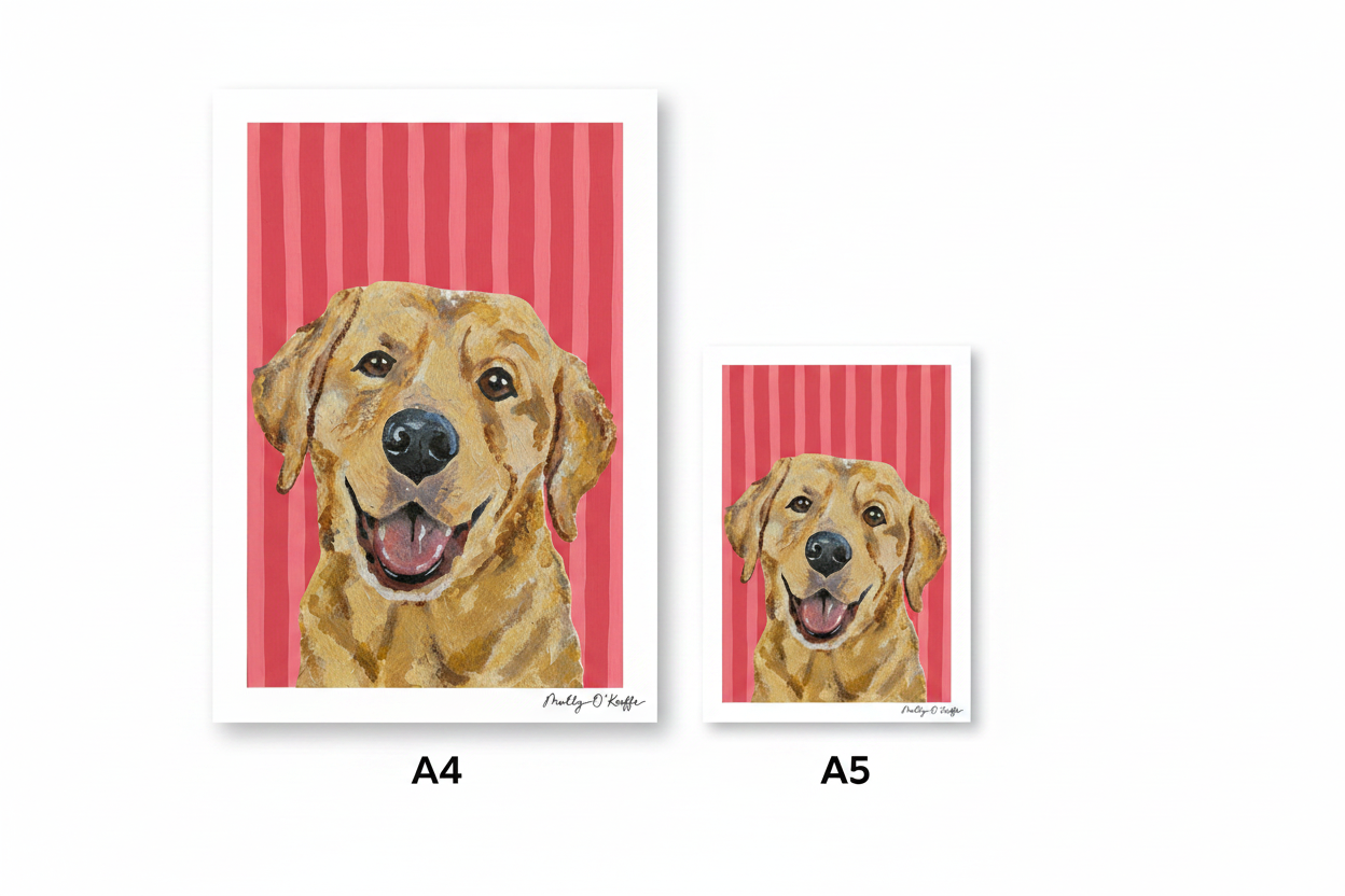 Yellow Labrador on Raspberry Print