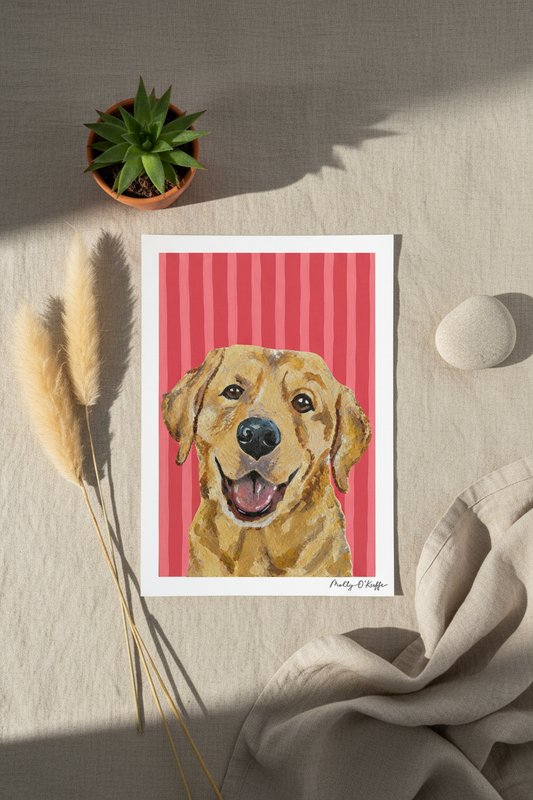 Yellow Labrador on Raspberry Print