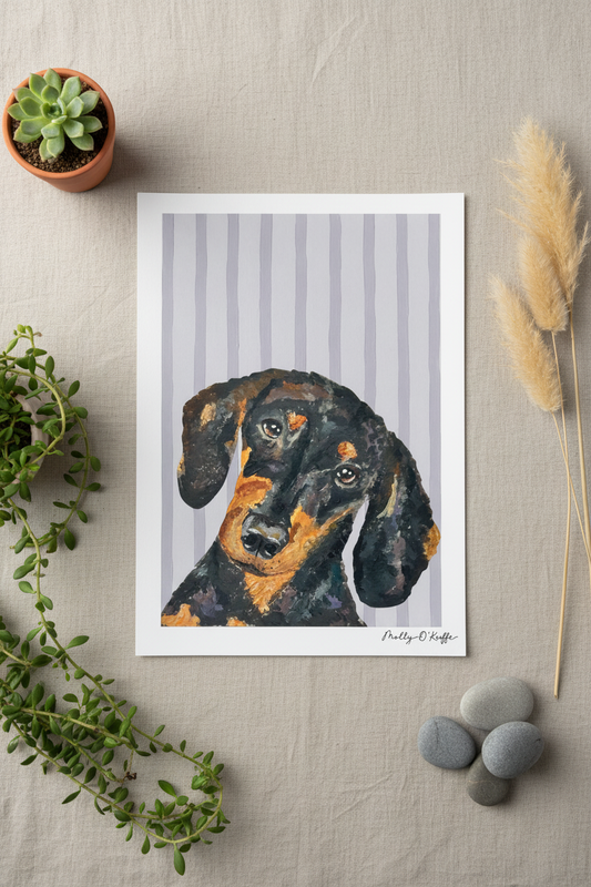 Short-Haired Dachshund on Burren Grey Print