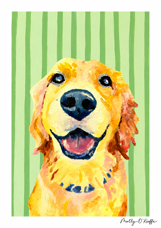 Golden Retriever on Leaving Only Green Trace Print