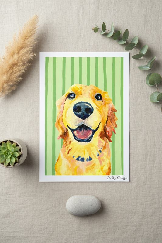 Golden Retriever on Leaving Only Green Trace Print