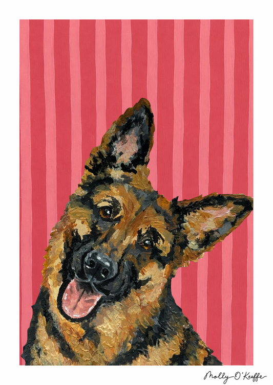 German Shepherd on Raspberry Print