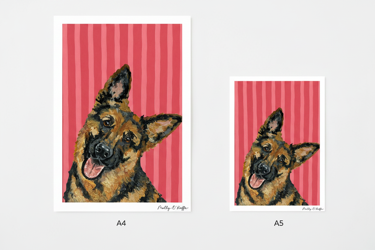 German Shepherd on Raspberry Print