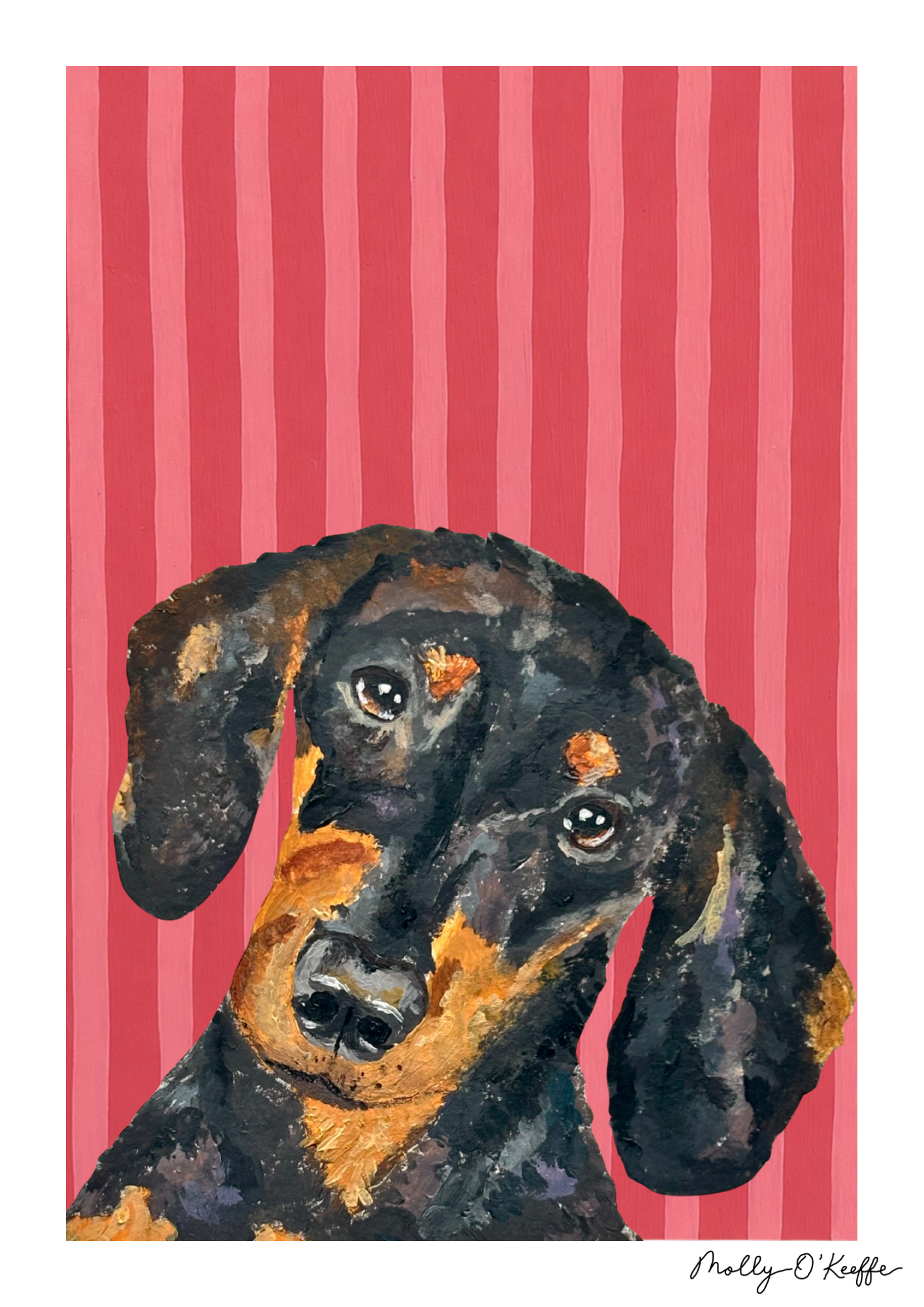 Short-Haired Dachshund on Raspberry Print