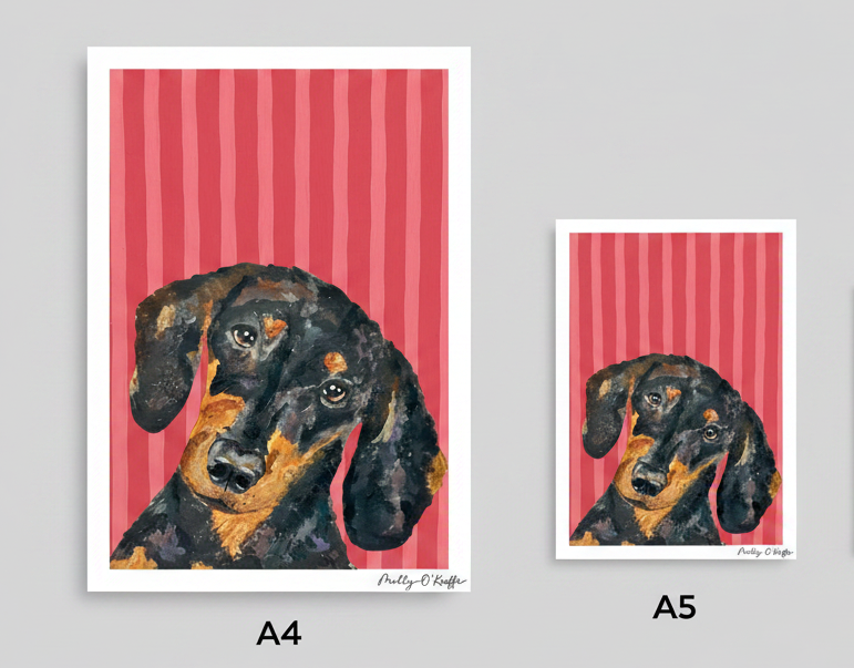 Short-Haired Dachshund on Raspberry Print