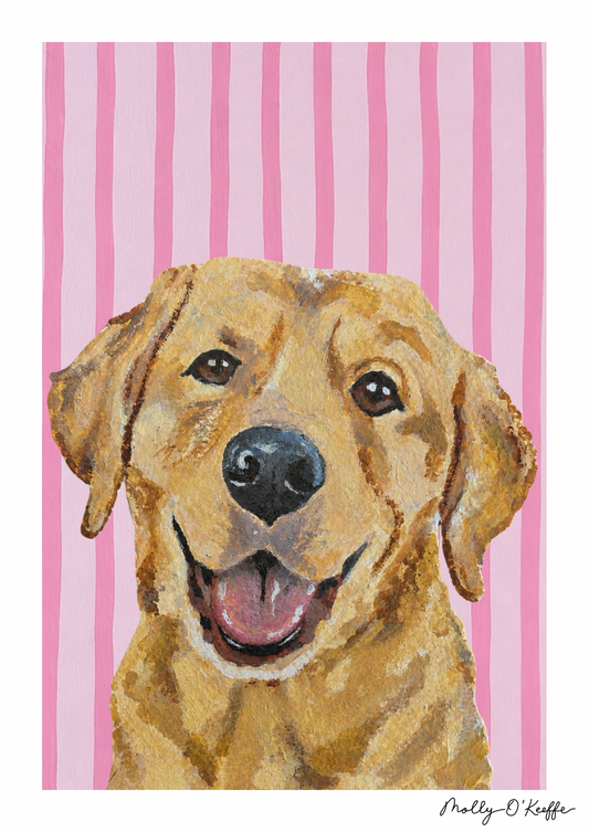 Yellow Labrador on Sea Pink Print