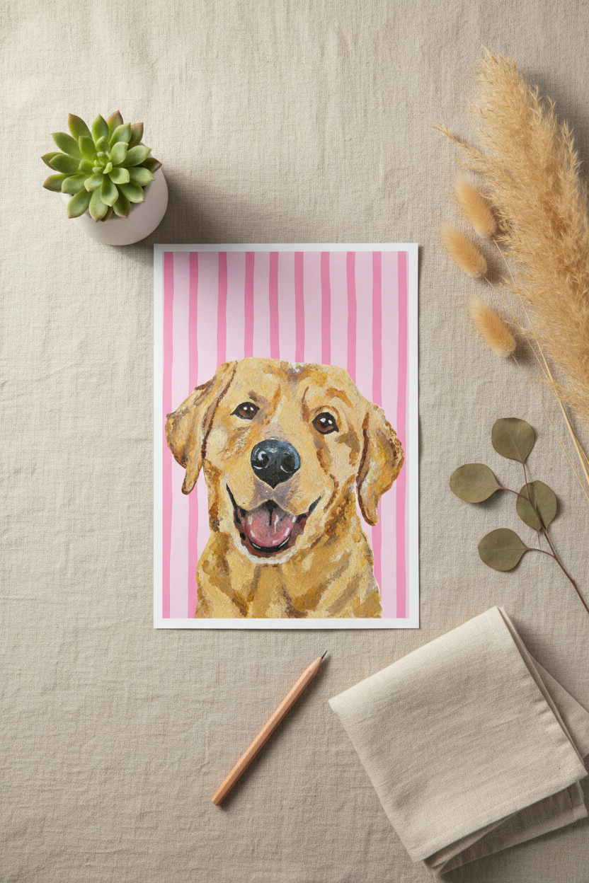 Yellow Labrador on Sea Pink Print